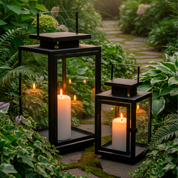 ENJOY LED stort lanterne s�t m. 2 stk. - Sort