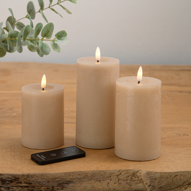 ENJOY LED bloklys 3-pak �7,5 cm - Sand